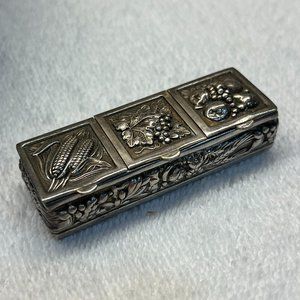 Vintage Silver plated Repousse Autumn Harvest 3 section pill box silver plated